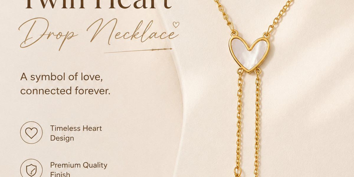 Golden Twin Heart Drop Necklace – A Symbol of Love & Timeless Elegance