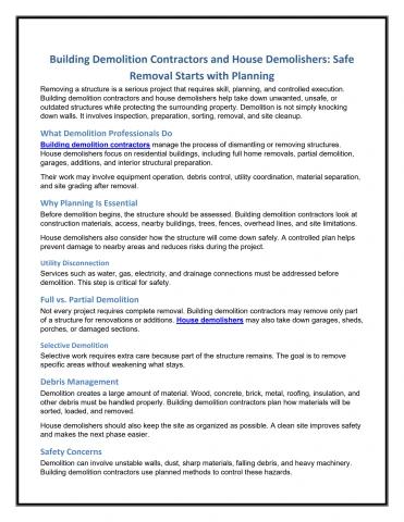 Building Demolition Contractors and House Demolishers Safe Removal Starts with Planning
